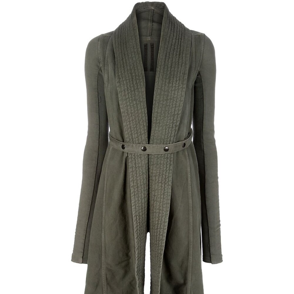 RICK OWENS DRKSHDW Long Denim Coat in Dark Dust